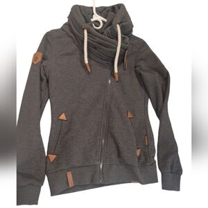 EUC Naketano Full Zip Jacket Sweatshirt, Cowl Neck, Dark Slate Gray